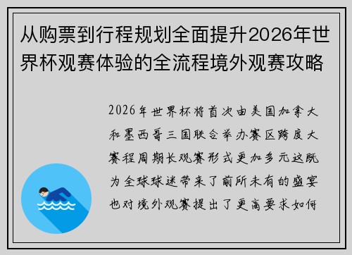 从购票到行程规划全面提升2026年世界杯观赛体验的全流程境外观赛攻略